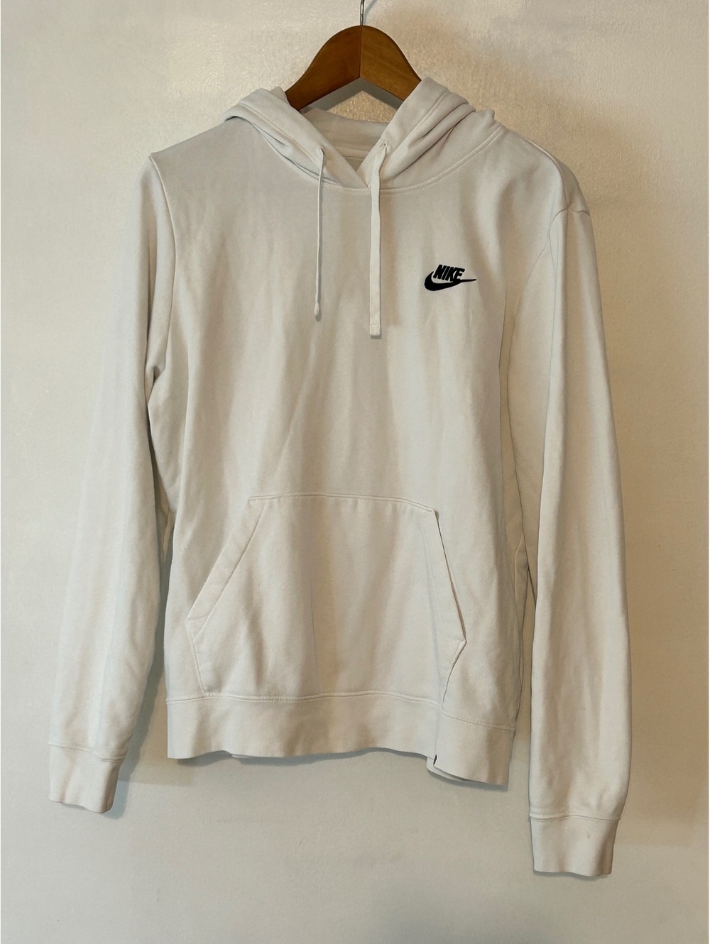 Nike White Pullover Hoodie with Black Logo, Size Large